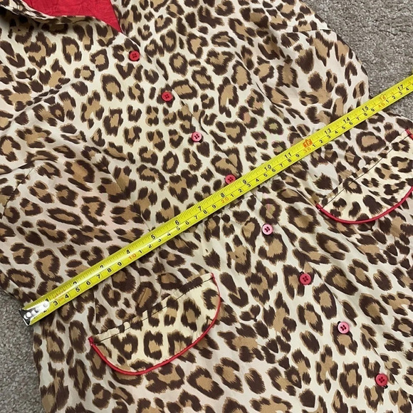 Boston Proper 100% Silk Animal Print Dress w red contrast buttons front Lined - Picture 11 of 12